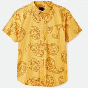 💥NWT BRIXTON CHARTER PRINT S/S WOVEN MEN WELLER YELLOW SMALL